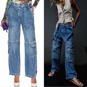 Free People Marx‎ Slouch Denim Cargo Utility Jeans Sz 27 in Bluebell